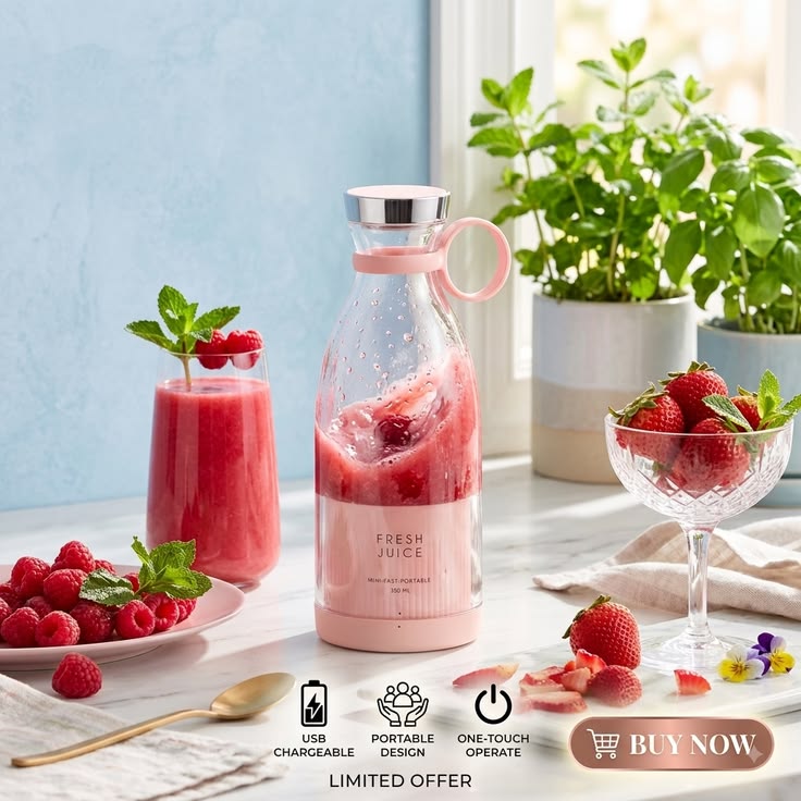 FreshSip™ Glass Juice Bottle – Stylish Reusable Drink Bottle